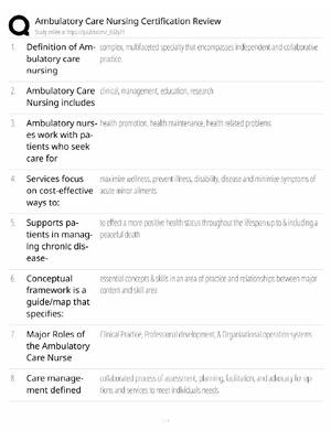 Preview of Ambulatory Care Nursing / AMB-BC Review / 2026 Update / Score 100% / Exam Prep Study Guide