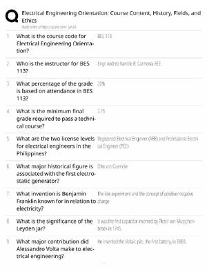 Preview of Electrical Engineering Orientation / History Fields Ethics / 2026 Update / Score 100% / Ex