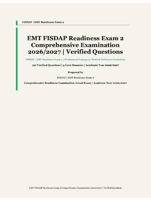 Preview of EMT FISDAP Readiness Exam 2 | FISDAP | Academic Year 2026/2027 | Comprehensive Readiness E