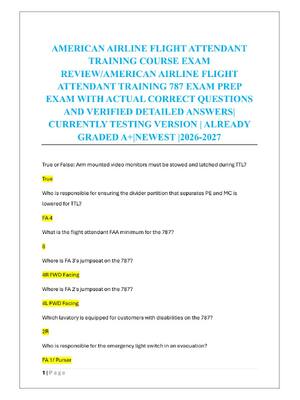 Preview of AMERICAN AIRLINE FLIGHT ATTENDANT  TRAINING COURSE EXAM  REVIEW/AMERICAN AIRLINE FLIGHT  A