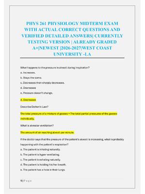 Preview of PHYS 261 PHYSIOLOGY MIDTERM EXAM