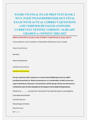 Preview of PATHO 370 FINAL EXAM PREP TEST BANK 2  /WCU PATH 370 PATHOPHYSIOLOGY FINAL  EXAM