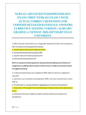 Preview of NURS 611 ADVANCED PATHOPHYSIOLOGY  EXAM 3 PREP /NURS 611 EXAM 3