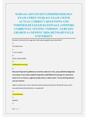 Preview of NURS 611 ADVANCED PATHOPHYSIOLOGY  EXAM 4 PREP /NURS 611 EXAM 4