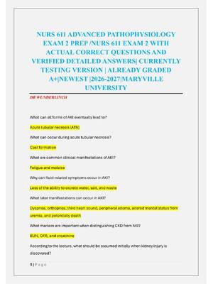 Preview of NURS 611 ADVANCED PATHOPHYSIOLOGY  EXAM 2 PREP /NURS 611 EXAM 2