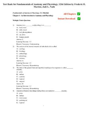 Preview image for Test Bank for Fundamentals of Anatomy and Physiology, 12th Edition by Frederic H. Martini, Judi L. Nath A+
