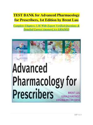 Preview image for Test Bank for Advanced Pharmacology for Prescribers, 1st Edition by Brent Luu All Chapters 1 -36