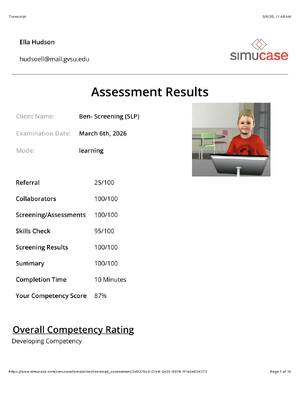 Preview of Assessment Results Simu_case: Client Name: Ben- Screening (SLP)Ben is a 5-year-old in a ki