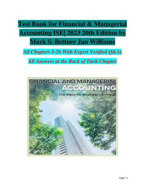 Preview of Test Bank for Financial & Managerial Accounting ISE| 2023 20th Edition by Mark S. Bettner