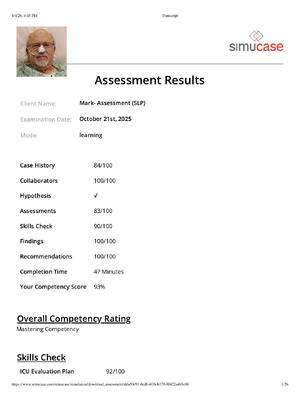 Preview of SimuCase Virtual Patient Mark – Assessment (SLP) | 62-Year-Old Critical Care Case | Comple