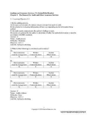 Preview of Test Bank For Auditing and Assurance Services, 17th Edition by Alvin A. Arens, Randal J. E