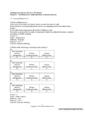 Preview of Test Bank For Auditing and Assurance Services, 18th Edition By Alvin A. Arens All Chapters