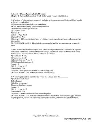 Preview of Test Bank For Automotive Chassis Systems, 8th Edition By James Halderman All Chapters 1-37