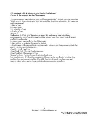 Preview image for Test Bank For Effective Leadership and Management in Nursing 9th Edition By Eleanor Sullivan All Chapters 1-28