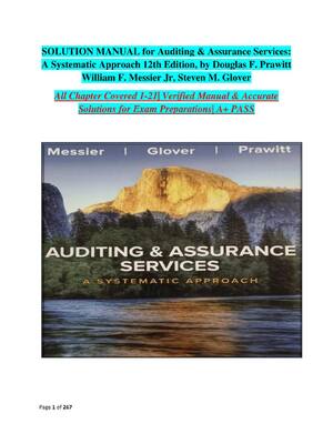 Preview image for SOLUTION MANUAL for Auditing & Assurance Services: A Systematic Approach 12th Edition, by Douglas F. Prawitt William F. Messier Jr, Steven M. Glover All Chapter Covered 1 -21| Verified Manual & Accurate Solutions for Exam Preparations| A+ PASS