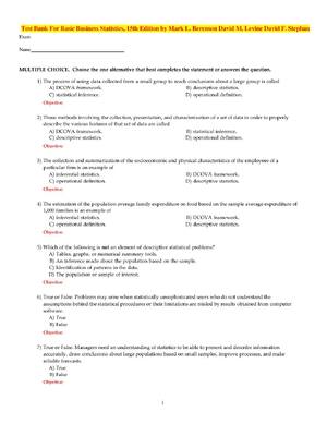 Preview of Test Bank For Basic Business Statistics, 15th Edition by Mark L. Berenson David M. Levine