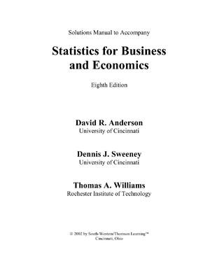 Preview image for Solution Manual For Statistics for Business and Economics 8th Edition By David R. Anderson, Dennis J. Sweeney All Chapters 1-21