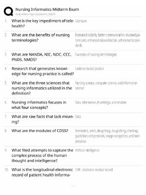 Preview of Nursing Informatics Midterm / Exam Prep & Questions / 2026 Update / Score 100% / Study Gui