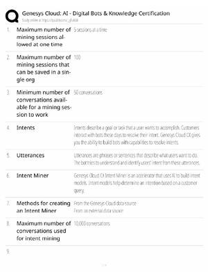 Preview of Genesys Cloud AI / Digital Bots & Knowledge / 2026 Update / Score 100% / Exam Prep Study G
