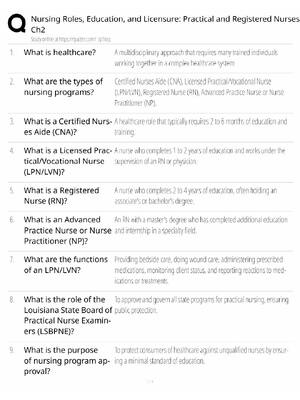 Preview of Nursing Roles / LPN & RN Education Licensure / 2026 Update / Score 100% / Exam Prep Study