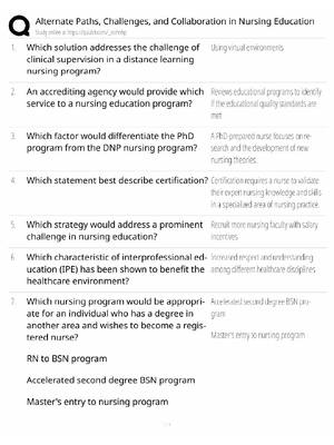 Preview of Nursing Education / Alternate Paths & Collaboration / 2026 Update / Score 100% / Exam Prep