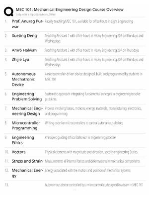 Preview of MEC 101 / Mechanical Engineering Design / 2026 Update / Score 100% / Exam Prep Study Guide