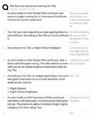 Preview of TSA Security Awareness / CFI Certification Training / 2026 Update / Score 100% / Exam Prep