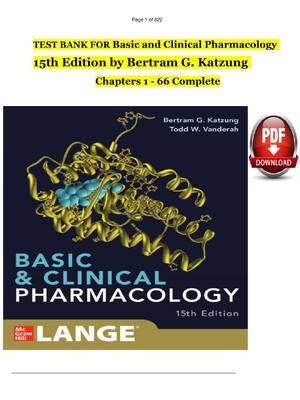 Preview image for TEST BANK FOR Basic and Clinical Pharmacology  15th Edition by Bertram G. Katzung  Chapters 1 - 66 Complete