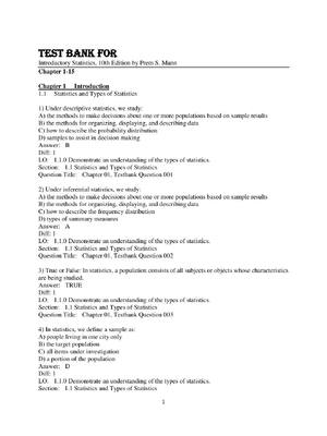 Preview image for Test Bank For  Introductory Statistics, 10th Edition by Prem S. Mann Chapter 1-15