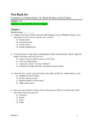 Preview image for Test Bank for Introduction to Criminal Justice 10th Edition By Robert M. Bohm, Keith N. Haley Chapter 1-14