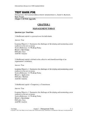 Preview image for Test Bank For Management, 5th Canadian Edition John R. Schermerhorn Jr., Daniel G. Bachrach,  Barry Wright Chapter 1-18 With Appendix