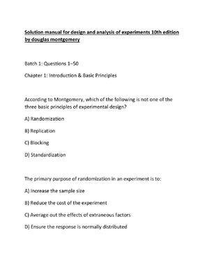 Preview of Solution manual for design and analysis of experiments 10th edition by douglas montgomery