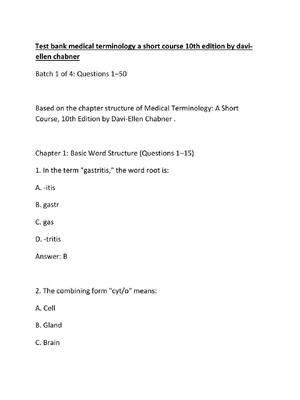Preview of Test bank medical terminology a short course 10th edition by davi
