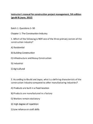 Preview of Instructor's manual for construction project management, 5th edition (gould & joyce, 2022)