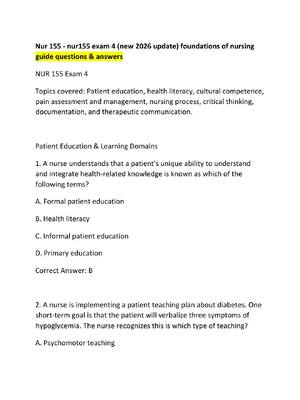Preview of Nur 155 - nur155 exam 4 (new 2026 update) foundations of nursing guide questions & answers