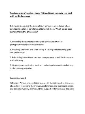 Preview of Fundamentals of nursing – taylor (10th edition)  complete test bank with verified answers