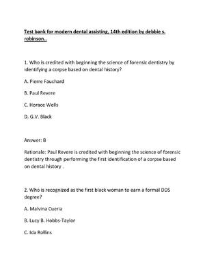 Preview of Test bank for modern dental assisting, 14th edition by debbie s. robinson..
