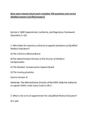 Preview of Qme exam newest actual exam complete 350 questions and correct detailed answers