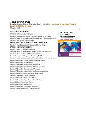 Preview image for Test Bank For Introduction to Clinical Pharmacology, 11th Edition Constance G. Visovsky & Cheryl H. Zambroski & Shirley M. Hosler Chapter 1-23