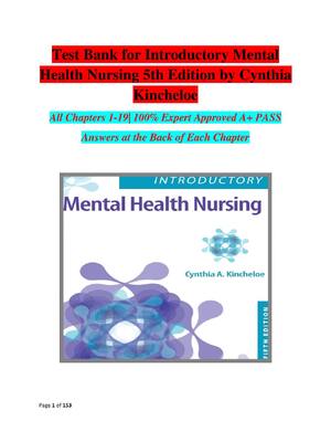 Preview image for Test Bank for Introductory Mental Health Nursing 5th Edition by Cynthia Kincheloe All Chapters 1 -19| 100% Expert Approved A+ PASS