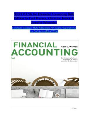 Preview of TEST BANK for Financial Accounting 16th Edition by Carl Warren, Christine Jonick & Jennife