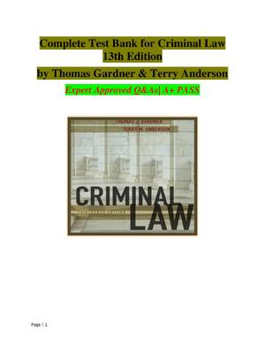 Preview of Test Bank for Criminal Law 13th Edition by Thomas Gardner & Terry Anderson