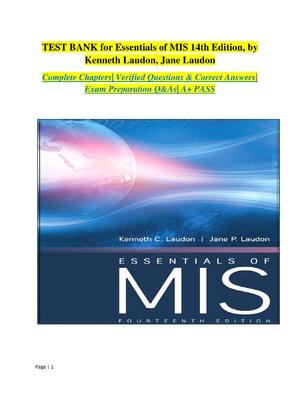 Preview of Test Bank for Essentials of MIS 14th Edition, by Kenneth Laudon, Jane Laudon