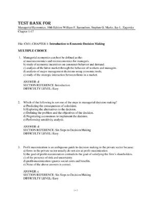 Preview of Test Bank for Managerial Economics, 10th Edition William F. Samuelson, Stephen G. Marks, J