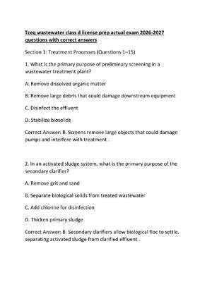 Preview of Tceq wastewater class d license prep actual exam 2026