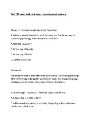 Preview of Pyc3703 exam pack past papers questions and answers