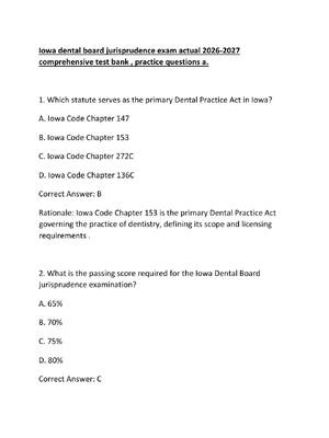 Preview of Iowa dental board jurisprudence exam actual 2026