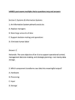 Preview of Inf4831 past exams multiple choice questions mcq and answers