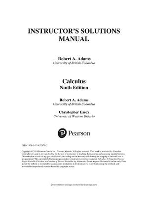 Preview of INSTRUCTOR’S SOLUTIONS MANUAL Calculus Ninth Edition Robert A. Adams, Christopher Essex