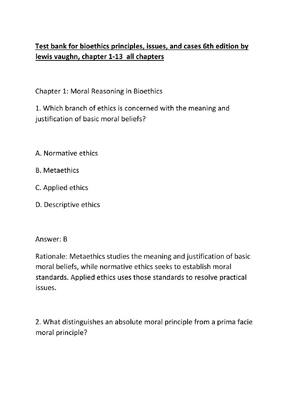 Preview of Test bank for bioethics principles, issues, and cases 6th edition by lewis vaughn, chapter